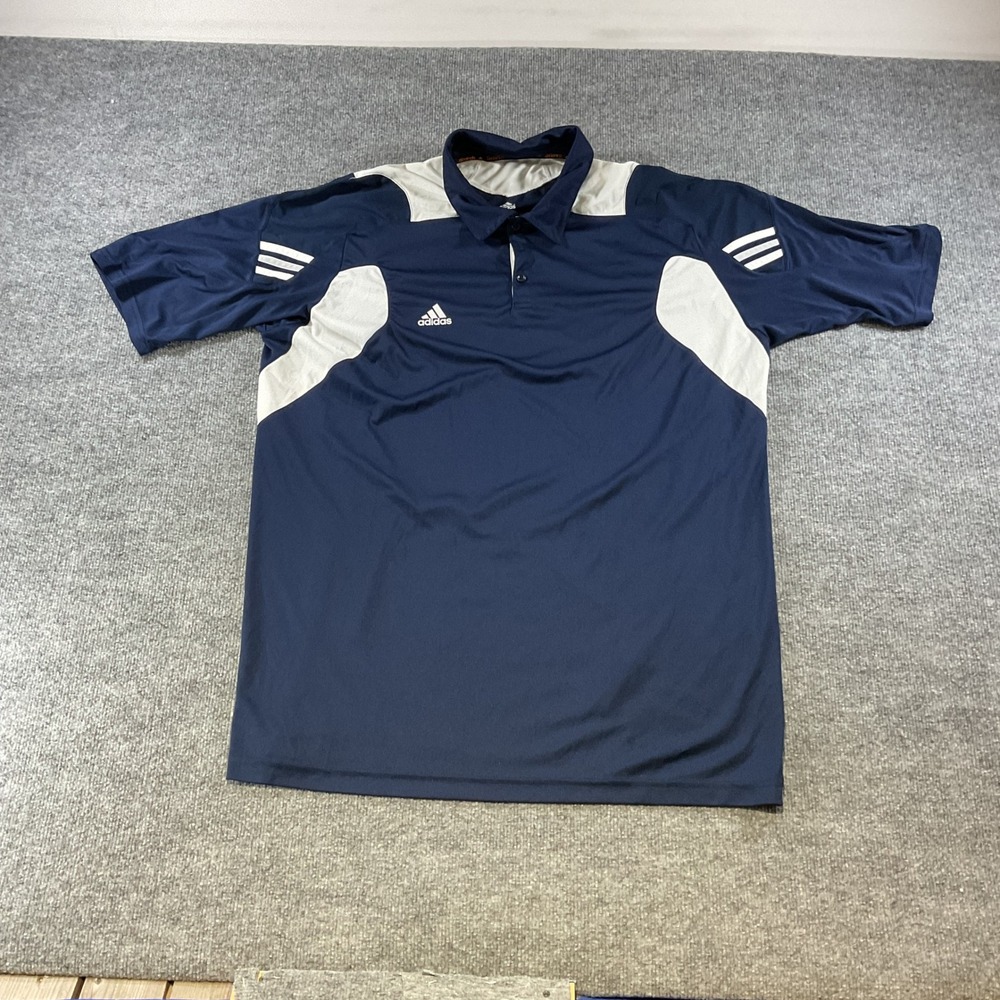Adidas ClimaCool Polo Shirt Mens 2XT Navy Blue White Short Sleeve Athletic Tee